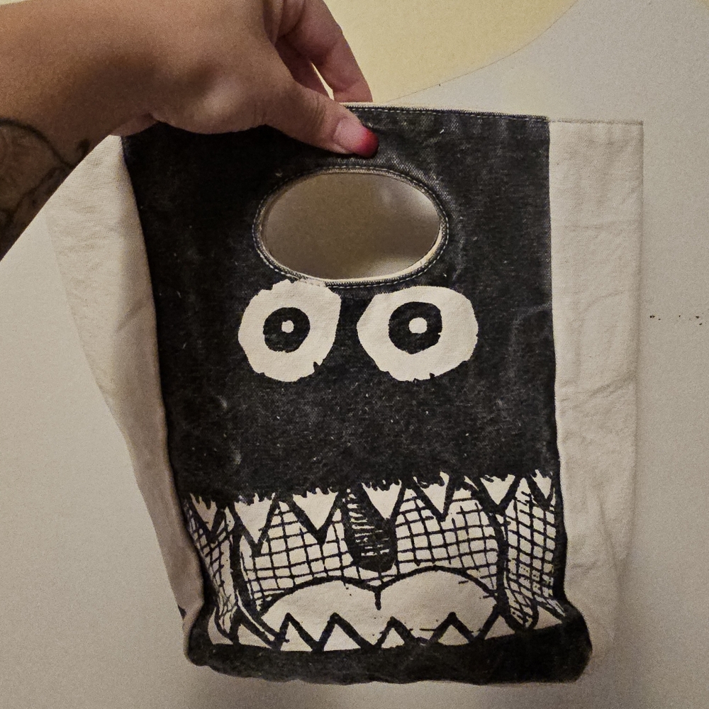 Black and White Graphic Canvas Tote Lunch Bag